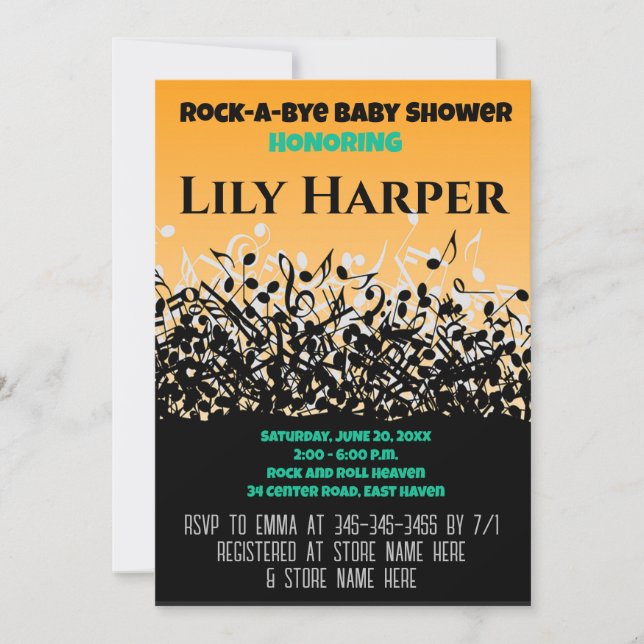 Rock a Bye Guitar Rock Star Baby Shower Invitation (Front)