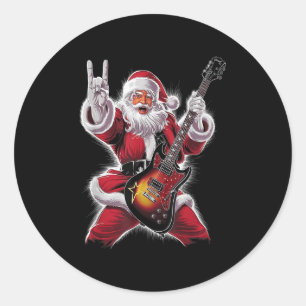 Rock &amp; Roll Christmas Santa Claus Guitar Playe Classic Round Sticker