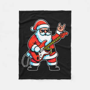 Rock & Roll Christmas Santa Claus Guitar Playe Fleece Blanket