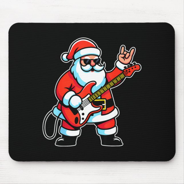 Rock &amp; Roll Christmas Santa Claus Guitar Playe Mouse Pad (Front)