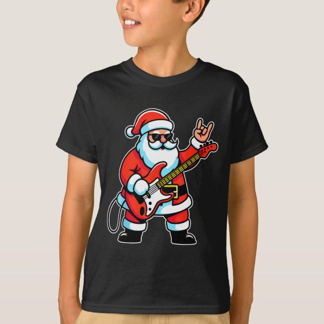 Rock &amp; Roll Christmas Santa Claus Guitar Playe T-Shirt (Front)