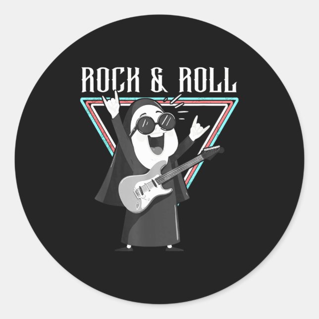 Rock &amp; Roll Fun Graphic Illustration  Classic Round Sticker (Front)