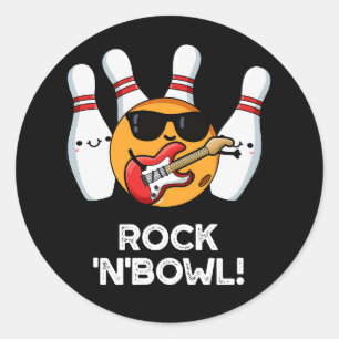 Rock And Bowl Funny Bowling Pun Dark BG Classic Round Sticker