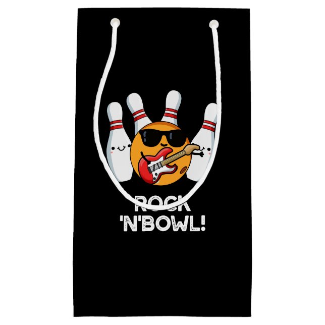 Rock And Bowl Funny Bowling Pun Dark BG Small Gift Bag (Front)