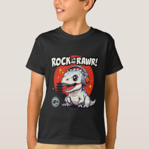 Rock and Rawr! Cute Dinosaur with Headphones Retro T-Shirt