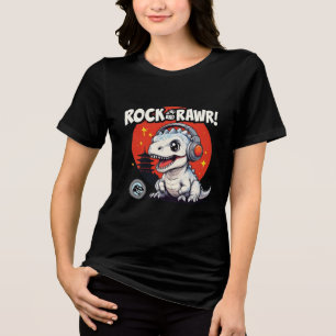 Rock and Rawr! Cute Dinosaur with Headphones Retro Tri-Blend Shirt