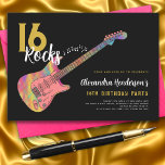 Rock and Roll 16th birthday party  Invitation<br><div class="desc">16 Rocks 16th birthday party invitations with a cool electric guitar colourful funky pattern and pink pick guard guitar art and musical notes illustration with personalised black and gold modern calligraphy typography. This easy to use template creates the perfect personalised invitation to celebrate sixteen in rock n roll style and...</div>