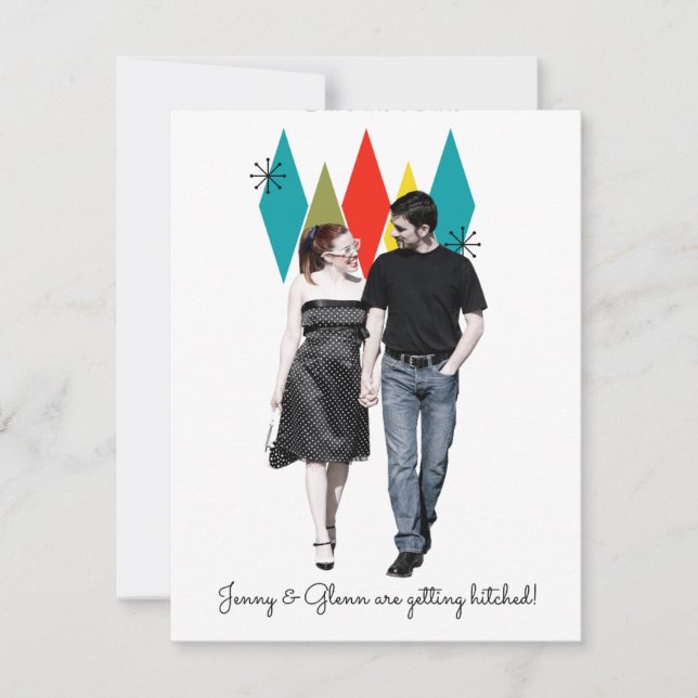 Rock and Roll 1950s Style Save the Date Card (Front)