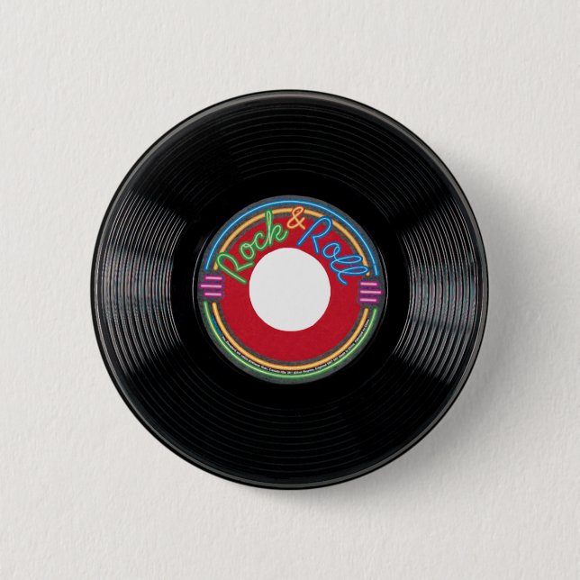 Rock and Roll 45 rpm Record 6 Cm Round Badge (Front)