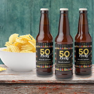 Rock and Roll 50th Birthday Party Custom Beer Bottle Label
