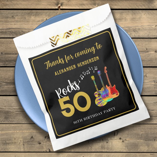 Rock and Roll 50th Birthday Party Thank You Favour Bags (Rock and roll 50th birthday party thank you custom favor bag)