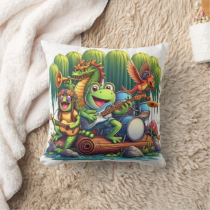 Rock And Roll Band Of Animals In A Forest Setting Cushion