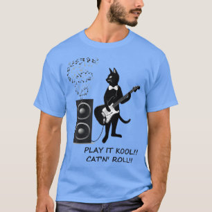 Rock and Roll Black cat playing guitar catn Roll t T-Shirt