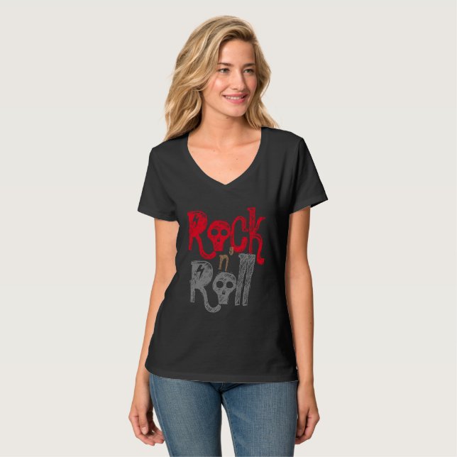 Rock and Roll | Black Rock n Roll T-shirt Design (Front Full)