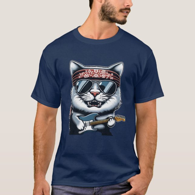🎸 "Rock and Roll Cat with Guitar" Tee 🐱 (Front)