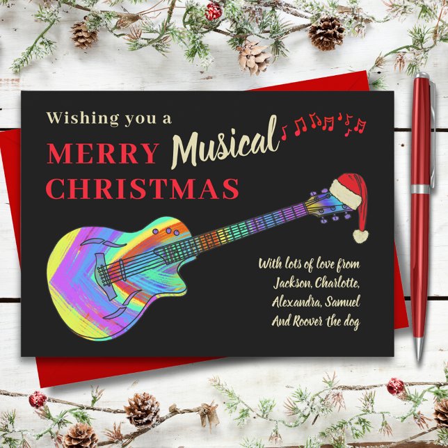 Rock and Roll Christmas Guitar Budget Holiday Postcard (Rock and roll Christmas colorful guitar budget holiday postcard for guitarist musician music teacher)