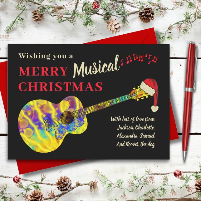 Rock and Roll Christmas Guitar Holiday Card (Rock and roll guitar christmas custom holiday greetings card for guitarist musician & music teacher)