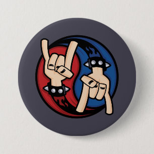 Rock and Roll Devil Horns Yin Yang 7.5 Cm Round Badge
