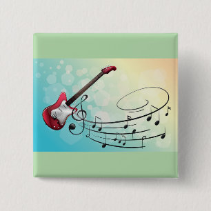 Rock and Roll Electric Guitar Swirling Music Notes 15 Cm Square Badge
