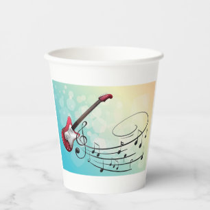 Rock and Roll Electric Guitar Swirling Music Notes Paper Cups