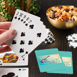 Rock and Roll Electric Guitar Swirling Music Notes Playing Cards