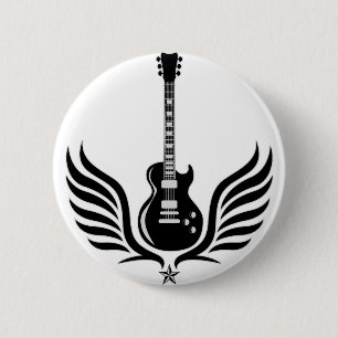 rock and roll electric guitar wings 6 cm round badge