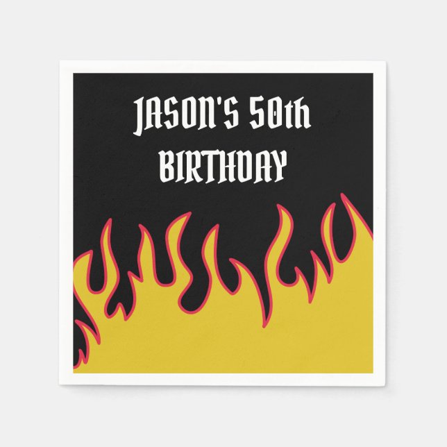 Rock and Roll Flames Custom Message Party Napkin (Front)