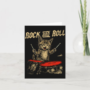 Rock And Roll Funny Cat Playing Drum For Men Women Card