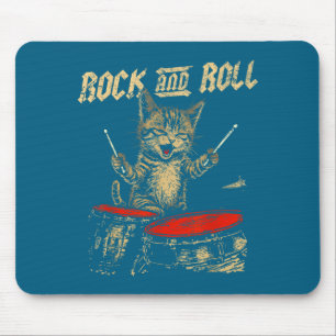 Rock And Roll Funny Cat Playing Drum For Men Women Mouse Pad