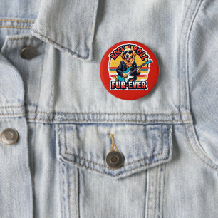 Rock and Roll Fur-Ever Golden Retriever Dog  6 Cm Round Badge