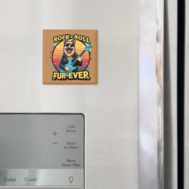 Rock and Roll German Shepherd Retro Sunset Art Magnet (In Situ (Fridge))