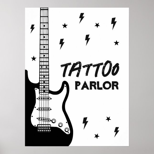 Rock and Roll Guitar Birthday Tattoo Parlour Sign (Front)