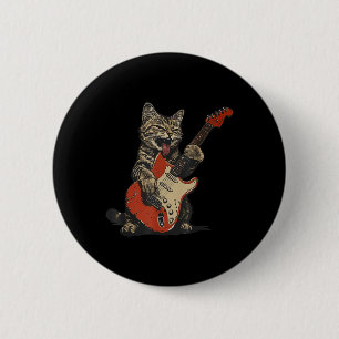 Rock And Roll Guitar Cat Vintage Rock Guitarist Ca 6 Cm Round Badge