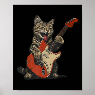Rock And Roll Guitar Cat Vintage Rock Guitarist Ca Poster