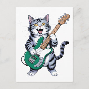 Rock And Roll guitar playing cat Postcard