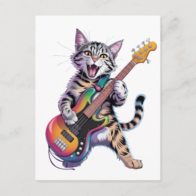Rock And Roll guitar playing cat Postcard (Front)