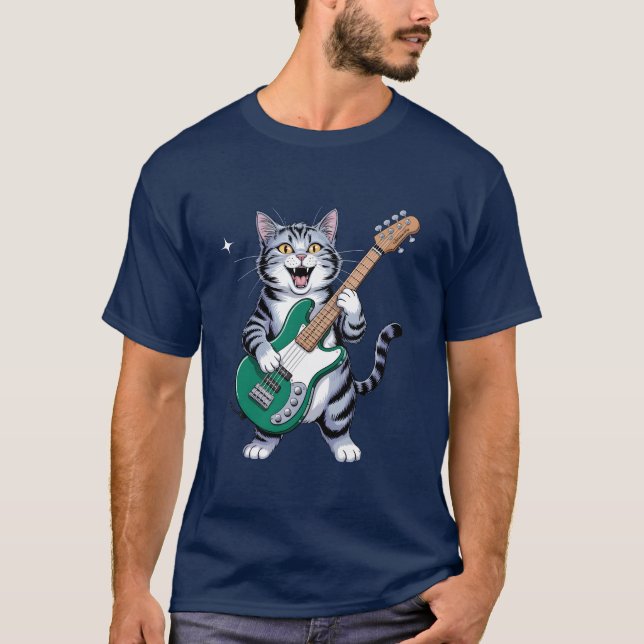Rock And Roll guitar playing cat T-Shirt (Front)