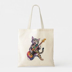 Rock And Roll guitar playing cat Tote Bag
