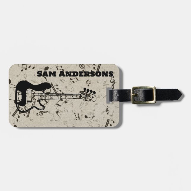 Rock and Roll Guitar Sound Wave Luggage Tag (Front Horizontal)