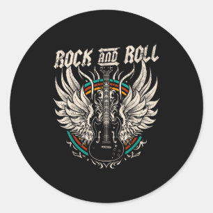 Rock And Roll Guitar Vintage Rock Music Classic Round Sticker