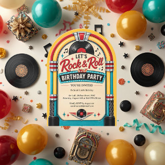 Rock and Roll Jukebox Vintage Music Birthday  Invitation