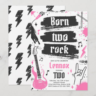 Rock and Roll Party Born Two Rock 2nd Birthday Invitation