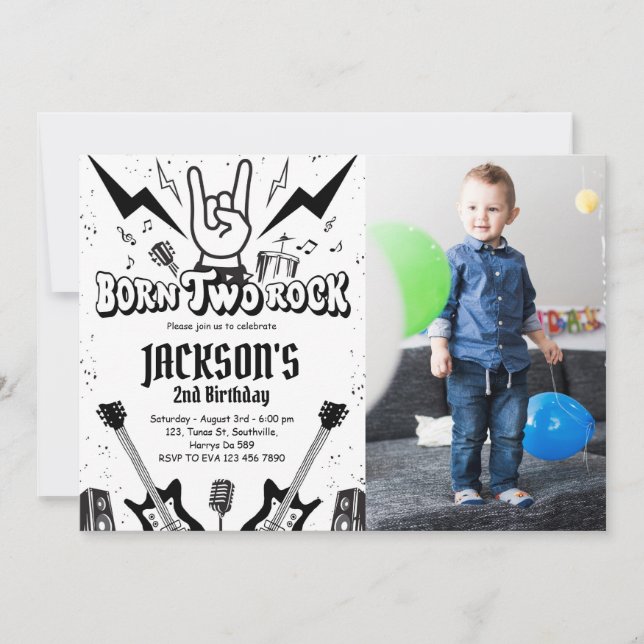 Rock and Roll Party Born Two Rock Birthday Photo Invitation (Front)