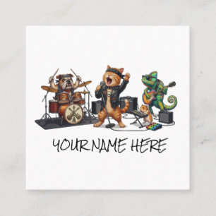 Rock and Roll Pets Band - Funny Animals Concert  Square Business Card