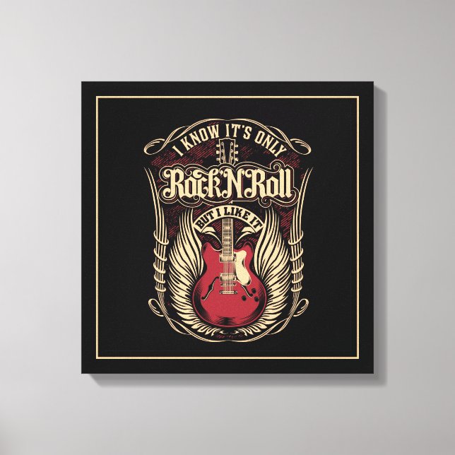 Rock and Roll Quote with Guitar Canvas Print (Front)