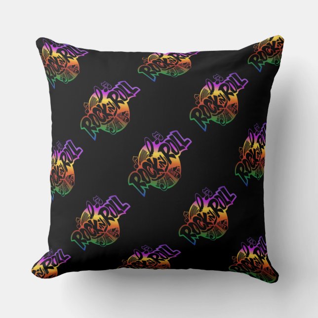Rock and Roll Rainbow Music Pattern Throw Pillow (Front)