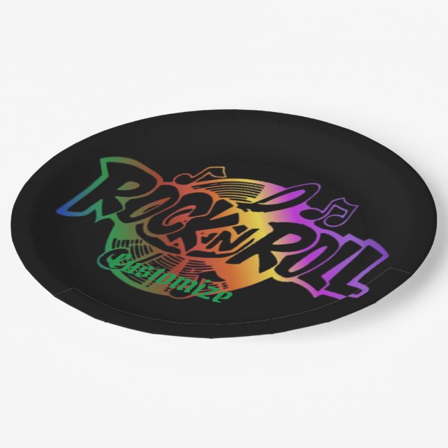 Rock and Roll Rainbow Music Theme Paper Plate (Angled)
