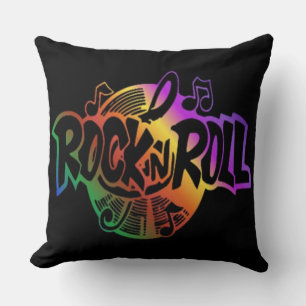 Rock and Roll Rainbow Music Theme Throw Pillow