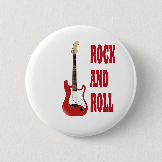rock and roll red electrica guitar 6 cm round badge (Front)