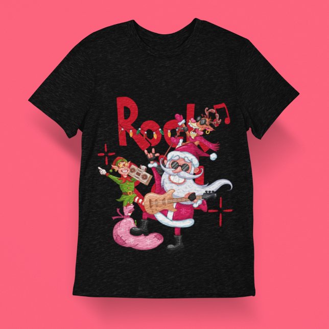 Rock and Roll Santa Claus | Christmas Black Unisex T-Shirt (Creator Uploaded)